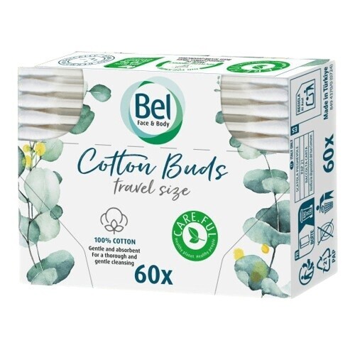 Bel Face&Body Cotton vatové tyčinky ze 100% bavlny cestovní krabička 60ks