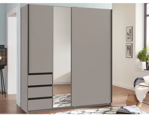 Šatní skříň se zrcadlem Heide, 168 cm, šedá sahara