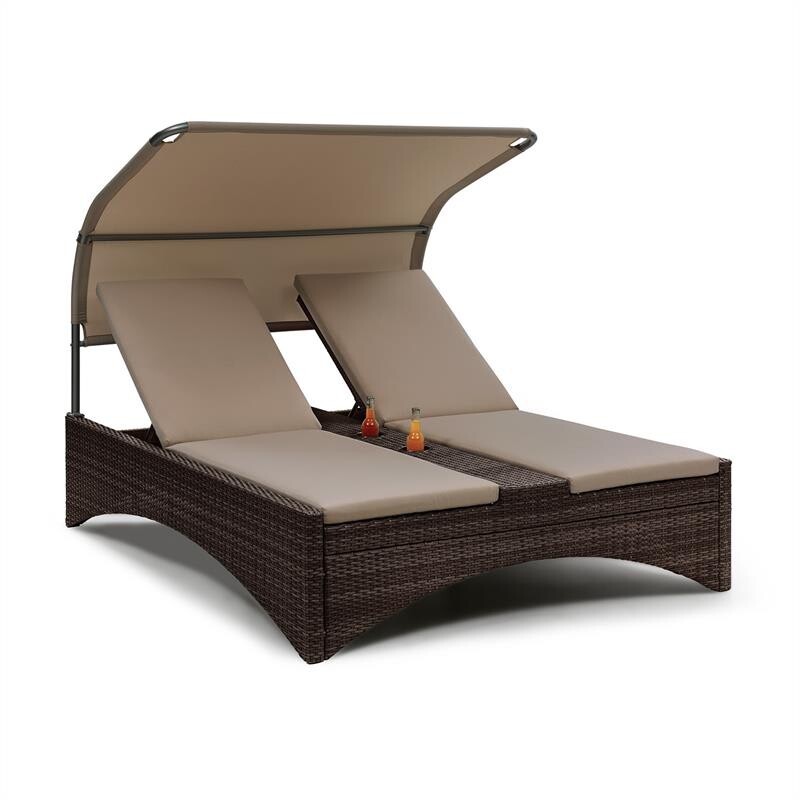 Blumfeldt Eremitage Double Lounger, lehátko pro 2 osoby, hliníkový rám/ratan, hnědé