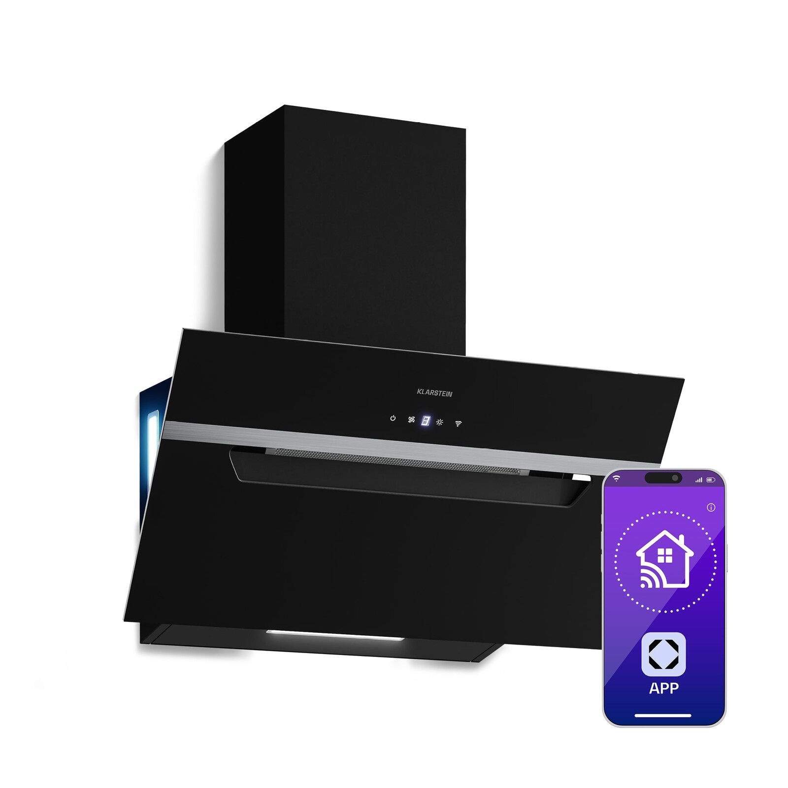 Klarstein BigBite šikmá digestoř | režim odsávání vzduchu a recirkulace | bezpečnostní sklo | 417 m³/h | 60 cm