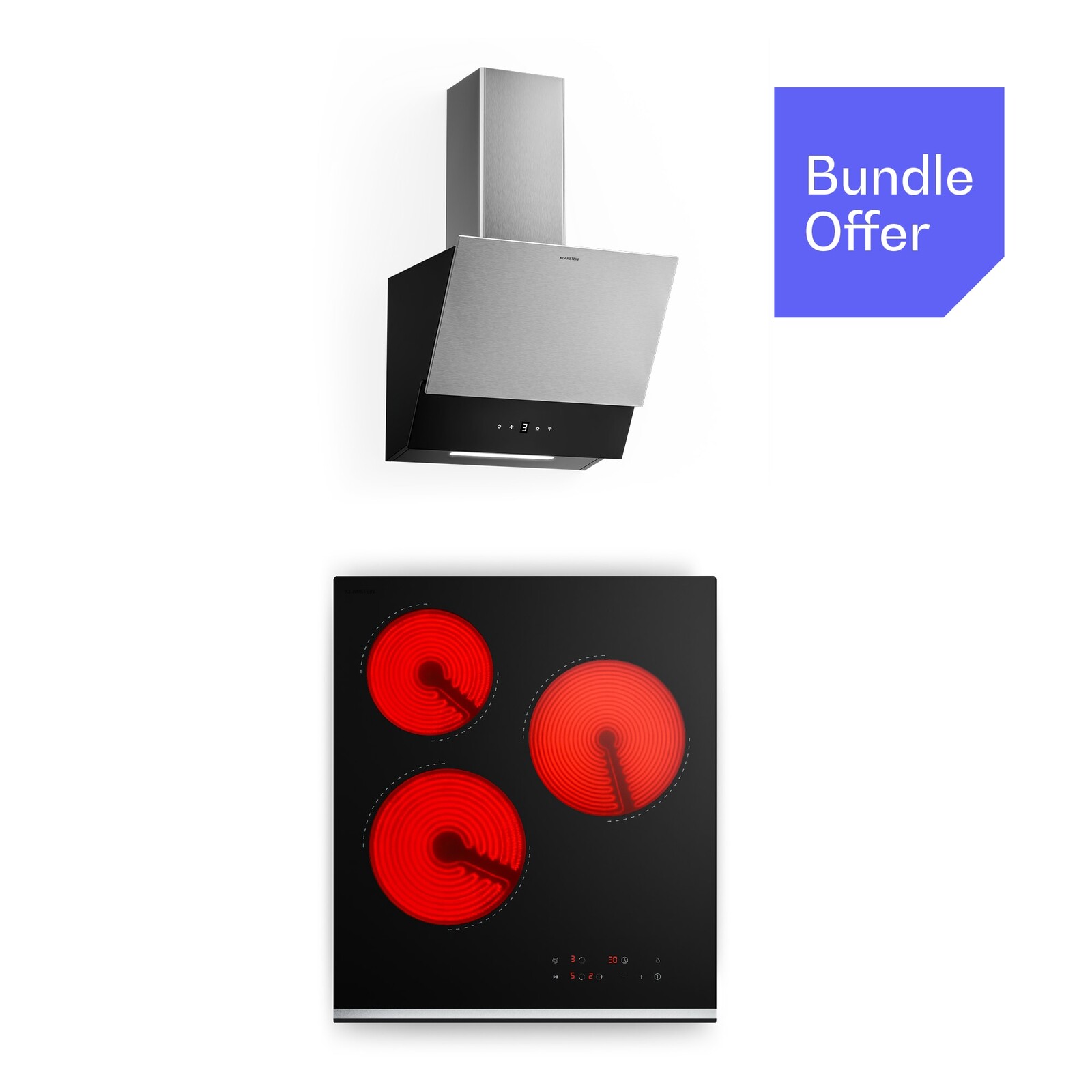 Klarstein Verosteel sklokeramická varná deska + Verosteel bezhlavá digestoř | 45 cm