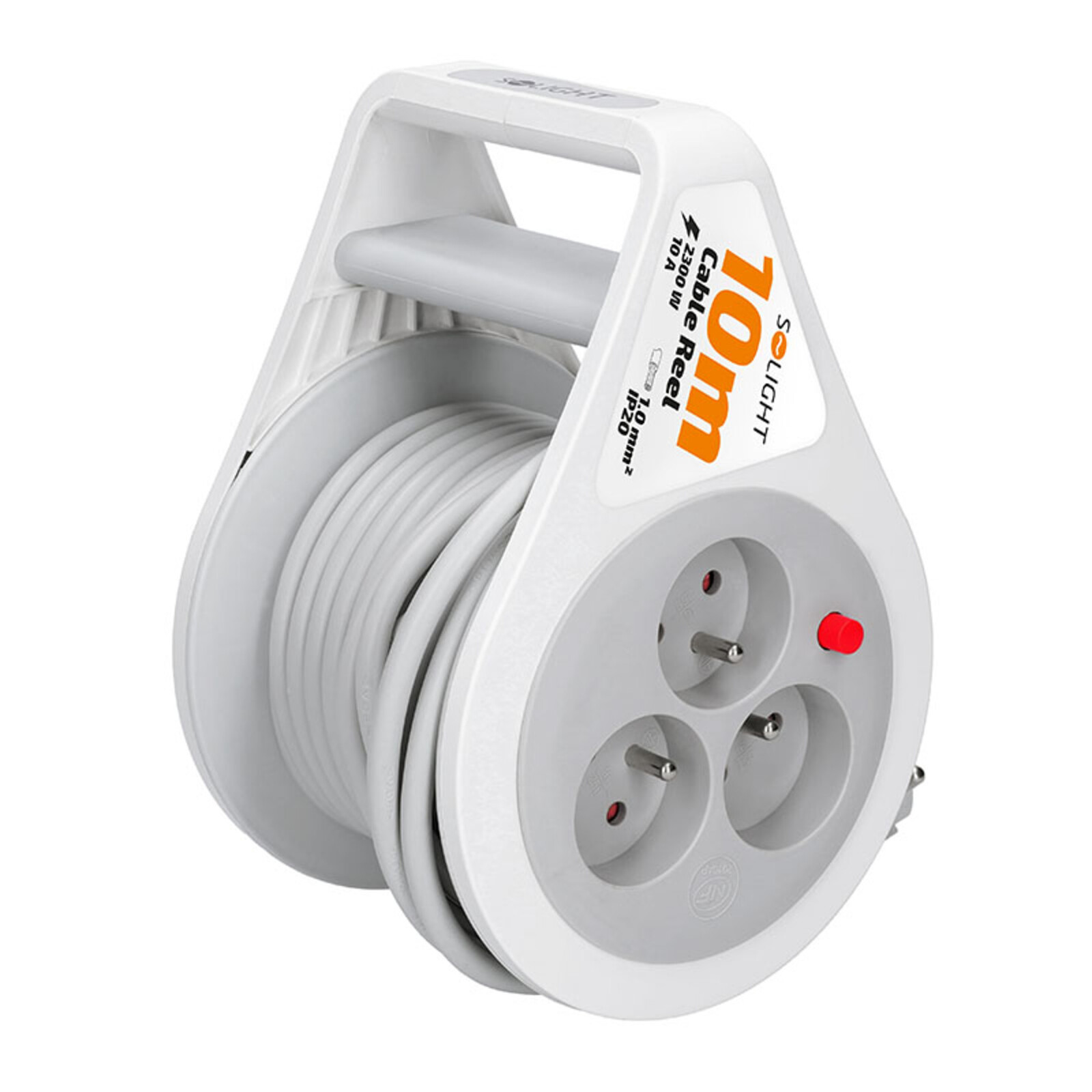 Solight prodlužovací přívod na bubnu 10m, 3 zásuvky, šedý kabel, 3x 1,0mm2 PB25B