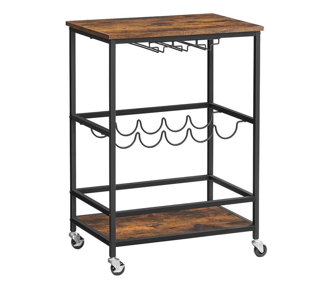 Servírovací stolek na lahve a skleničky MARGE hnědá/černá