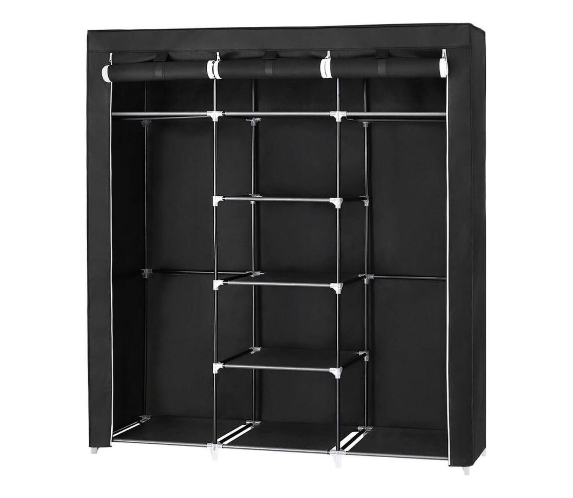 Úložná látková skříň s policemi a šatní tyčí MATIS 150x175 cm černá