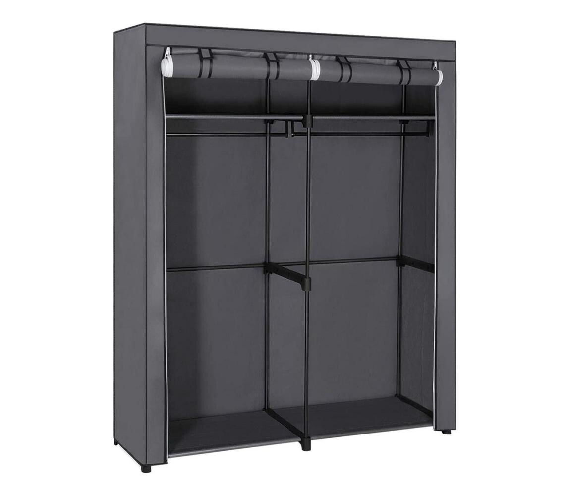Úložná látková skříň s policemi a šatní tyčí MATIS 140x174 cm šedá