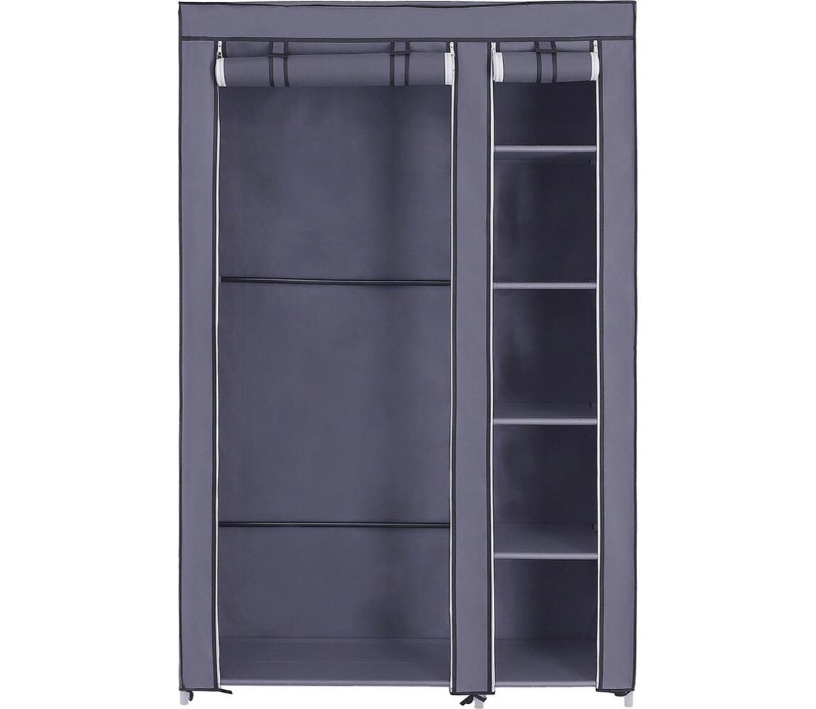 Úložná látková skříň s policemi a šatní tyčí MATIS 110x175 cm šedá