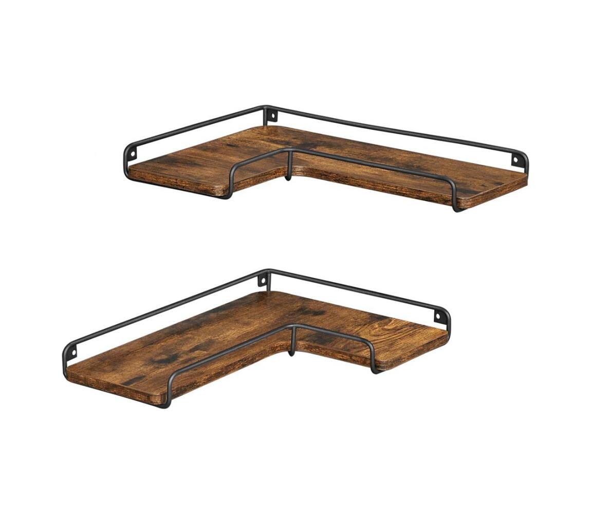 Sada 2x nástěnná police SHELFY hnědá/černá LLS831B01