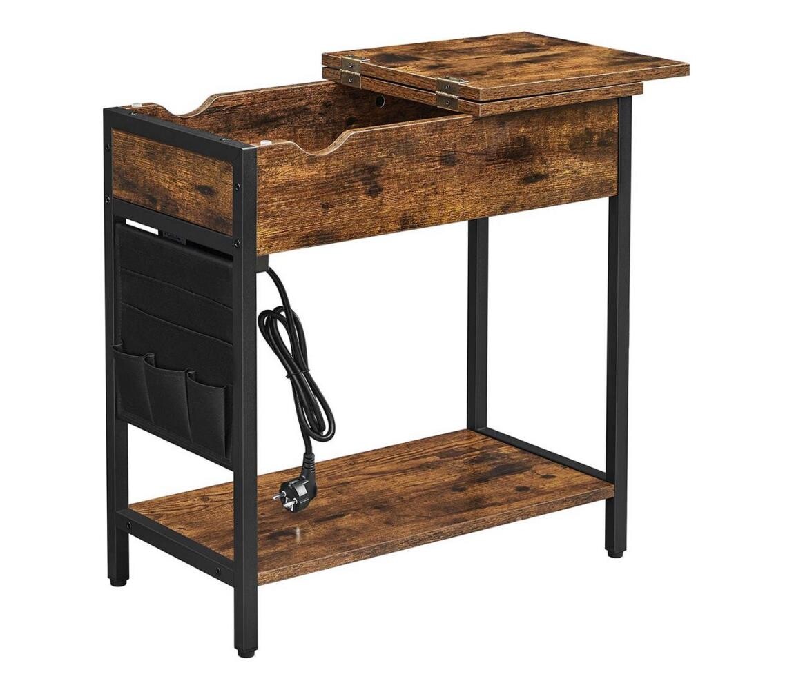 Odkládací stolek s vestavěnými zásuvkami a USB porty ELDUR hnědá/černá