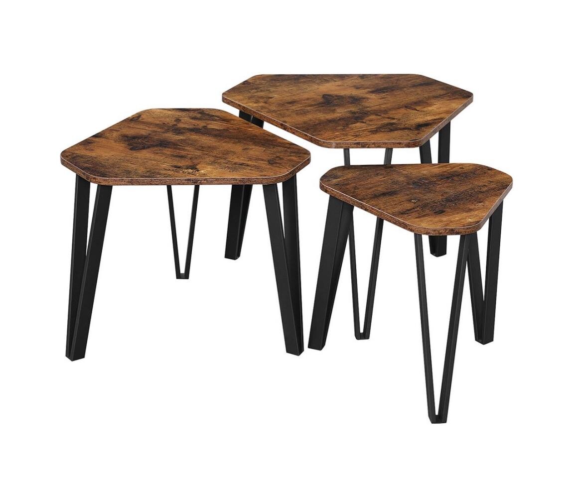 Sada 3x odkládací stolek ELDUR hnědá/černá