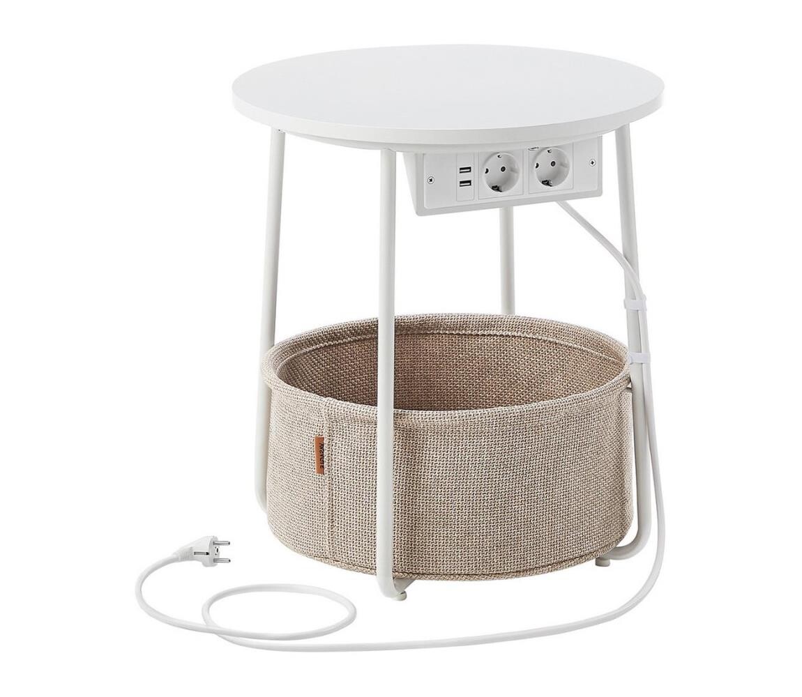 Odkládací stolek s vestavěnými zásuvkami a USB porty NOIRA béžová/bílá