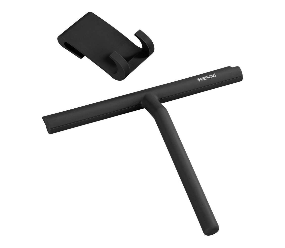 Wenko WENKO 24171100 - Stěrka na sprchu MOLA 21x24,5 cm nerez/černá