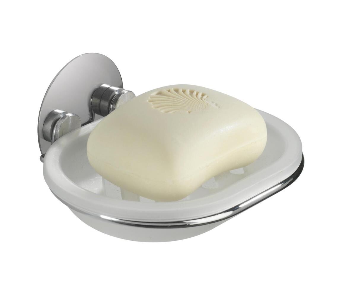 Wenko WENKO 18776100-Mýdlenka TURBO-LOC RUND STAHL 13x11 cm lesk. chrom/bílá
