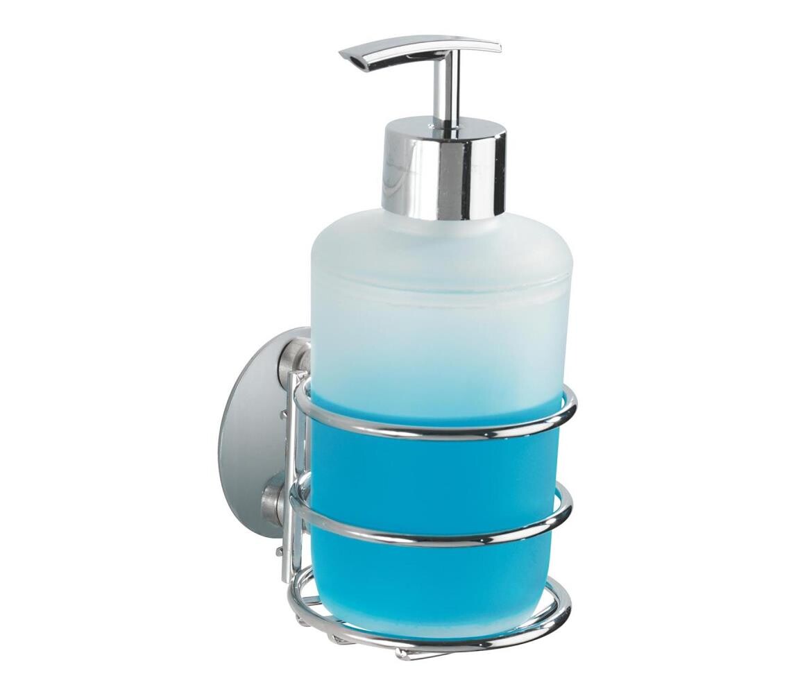 Wenko WENKO 18777100-Dávkovač mýdla TURBO-LOC RUND STAHL 7,5x16,5 cm lesk. chrom/bílá