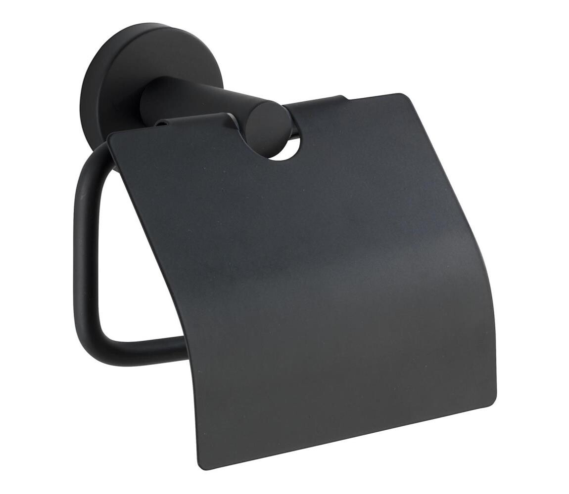 Wenko WENKO 24241100-Držák toaletního papíru BOSIO BLACK 15x13,5 cm nerez/stříbrná