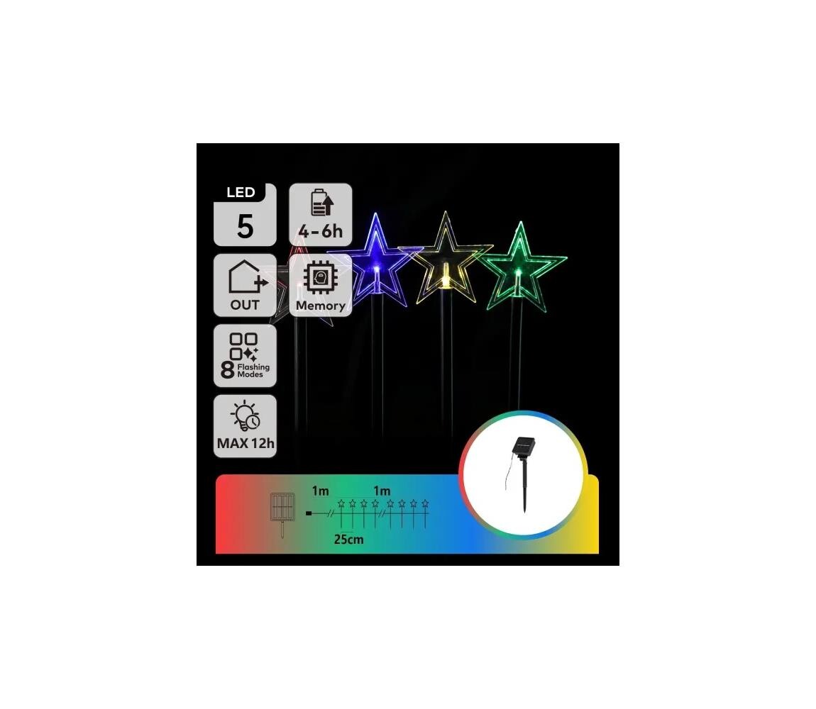 B.V.  - LED RGBY Solární vá. svítidlo LED/1,2V/8 funkcí 1m IP65 800mAh hvězdy