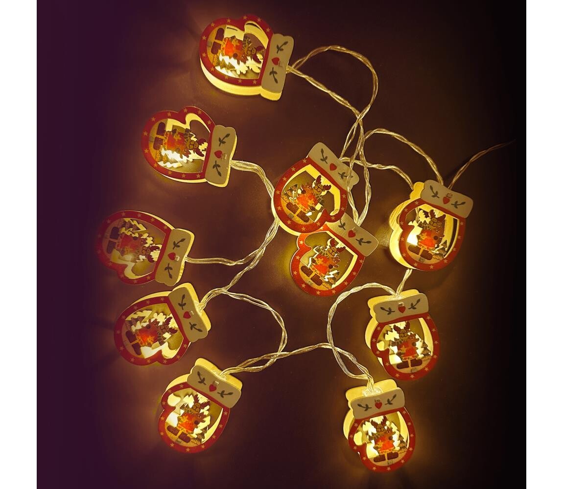 B.V.  - LED Vánoční řetěz 10xLED/3xAA 1,5m teplá bílá rukavice