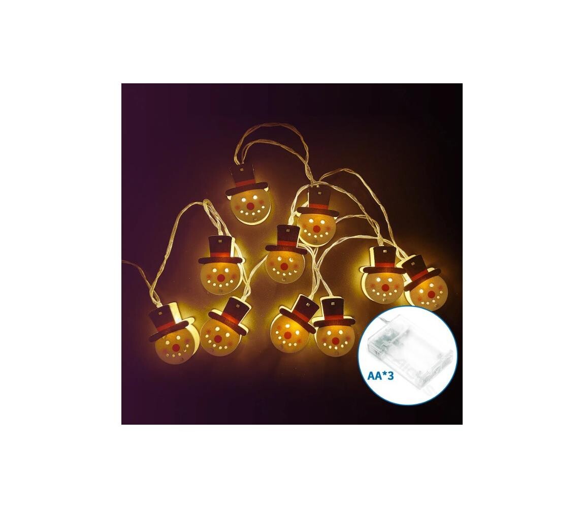 B.V.  - LED Vánoční řetěz 10xLED/3xAA 1,5m teplá bílá sněhulák