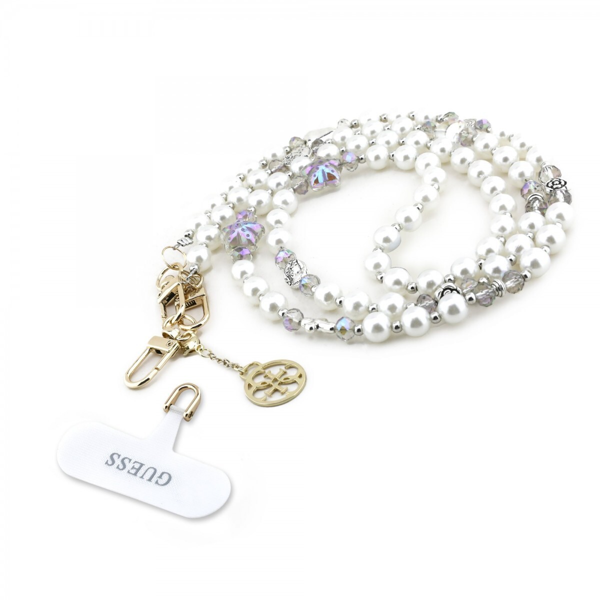 Popruh Guess Crossbody Pearl and 4G Charm White