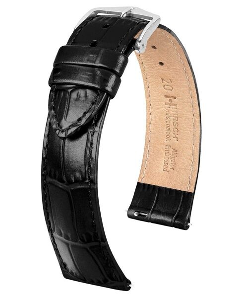 Řemínek Hirsch Louisianalook - černý - 18 mm - L – Standardní délka (doporučujeme) - 16 mm - Stříbrná