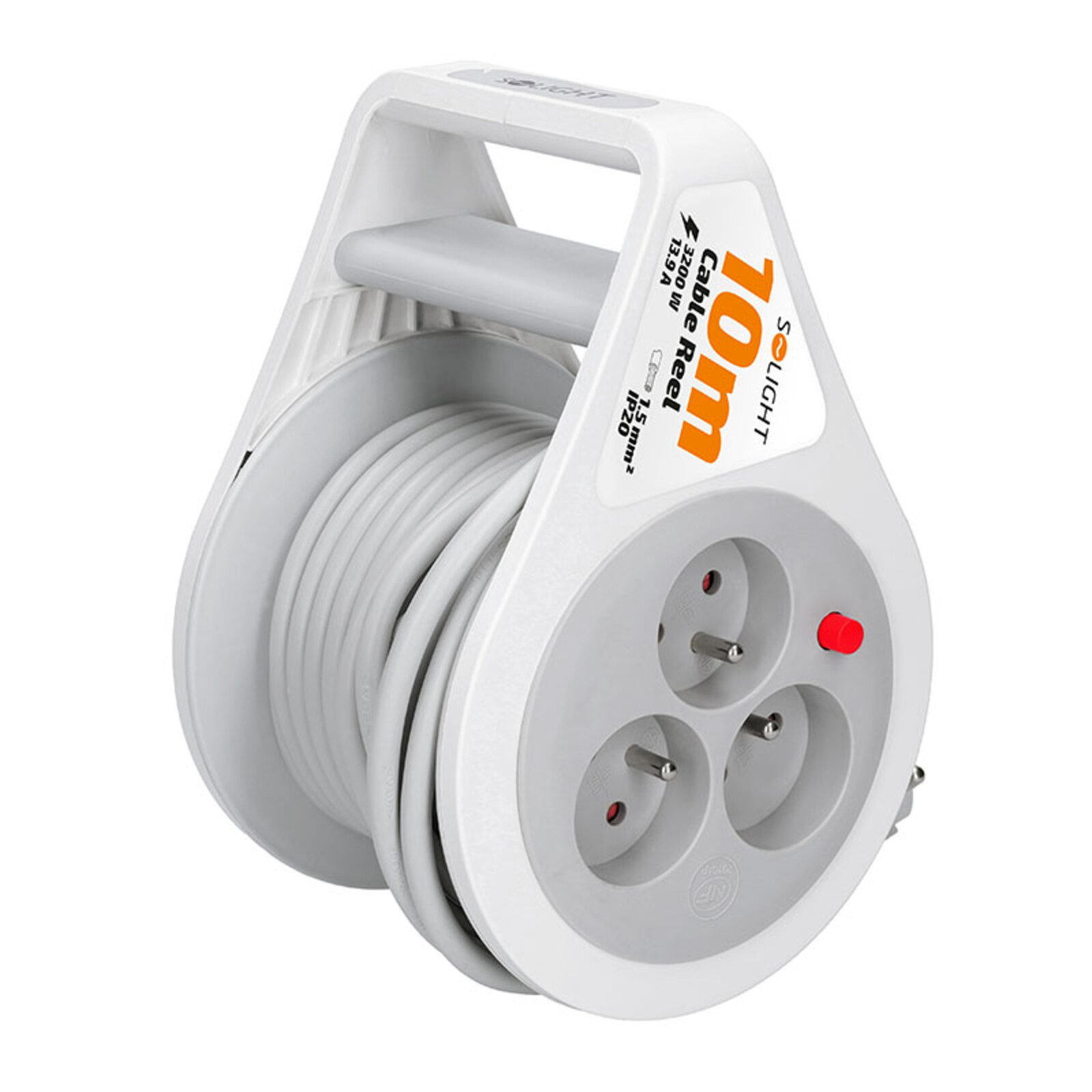 Solight prodlužovací přívod na bubnu 10m, 3 zásuvky, šedý kabel, 3x 1,5mm2 PB25