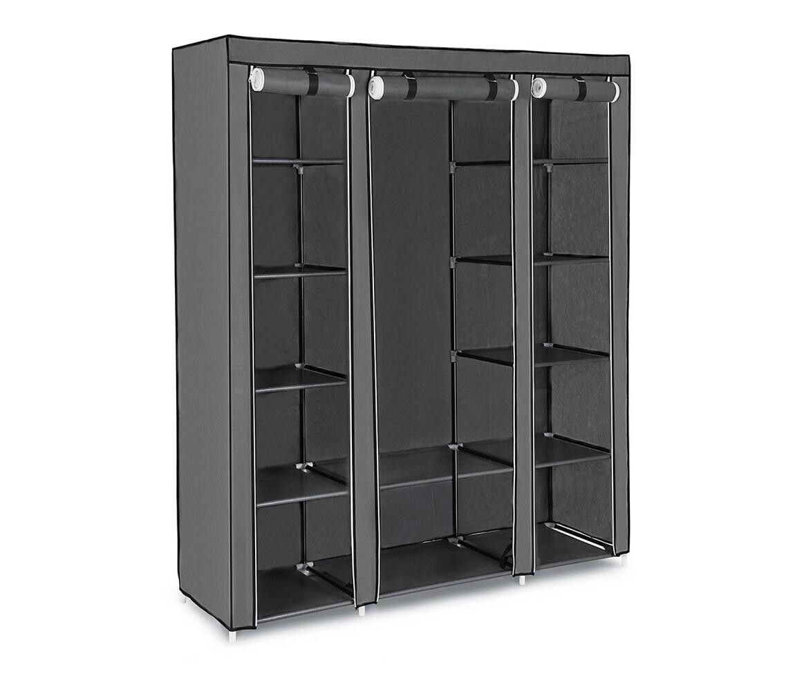 Úložná látková skříň s policemi a šatní tyčí MATIS 150x175 cm šedá