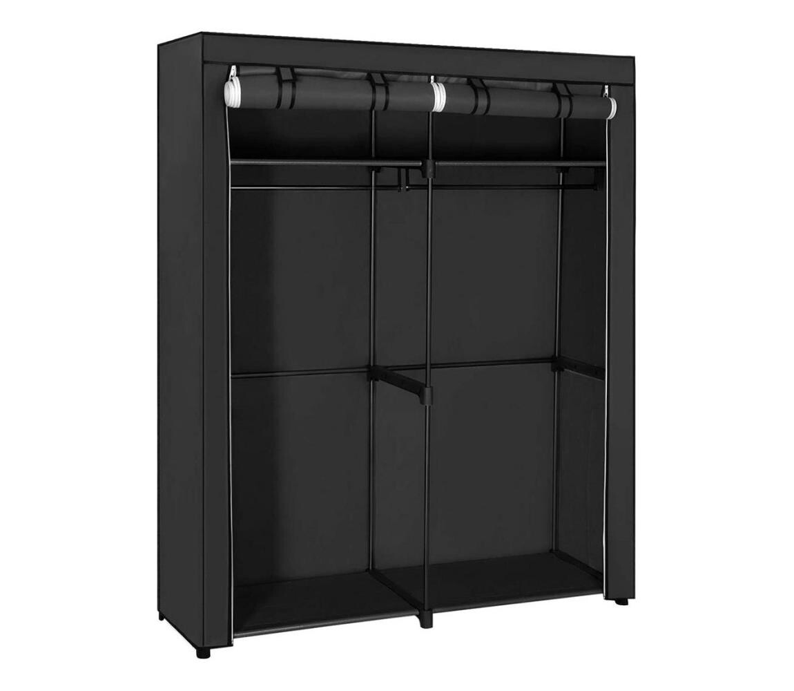Úložná látková skříň s policemi a šatní tyčí MATIS 140x174 cm černá