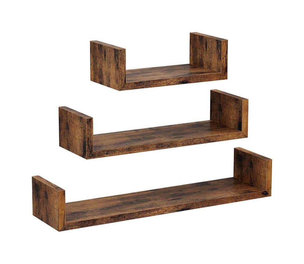 Sada 3x Nástěnná police SHELFY hnědá