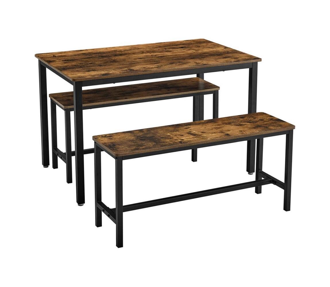 Sada barový stůl a 2x lavice TREVOR hnědá/černá