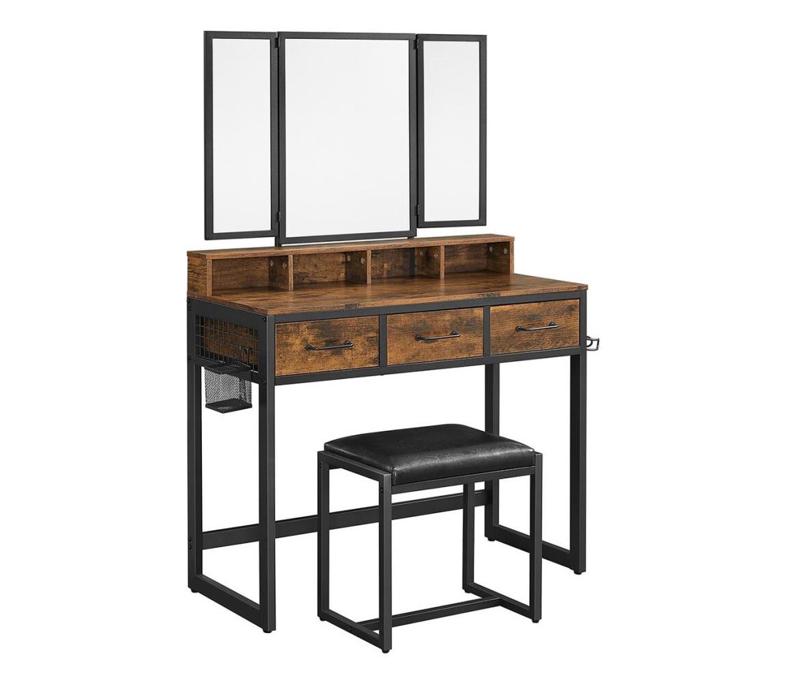 Toaletní stolek s taburetem 28,6x42 cm FLORA hnědá/černá