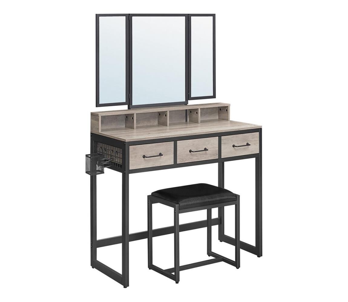 Toaletní stolek s taburetem 28,6x42 cm FLORA šedá/černá