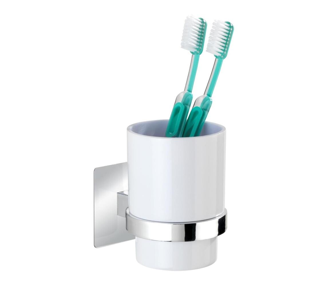 Wenko WENKO 23847800-Kelímek na kartáčky TURBO-LOC QUADRO ED. 7x9,5 cm lesk.chrom/bílá