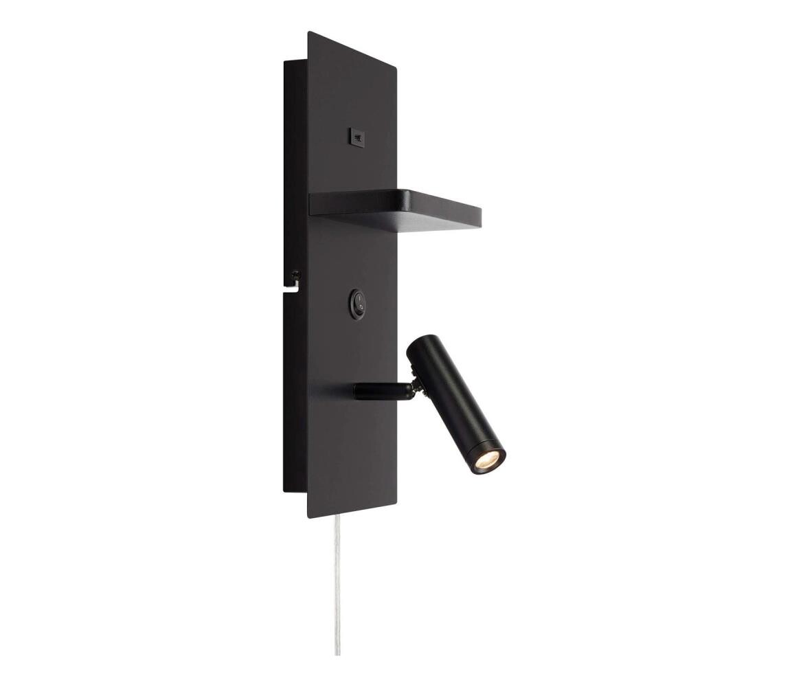 Markslöjd Markslöjd 109018 - LED Nástěnné sv. s poličkou a USB portem CARICA 4W/230V černá