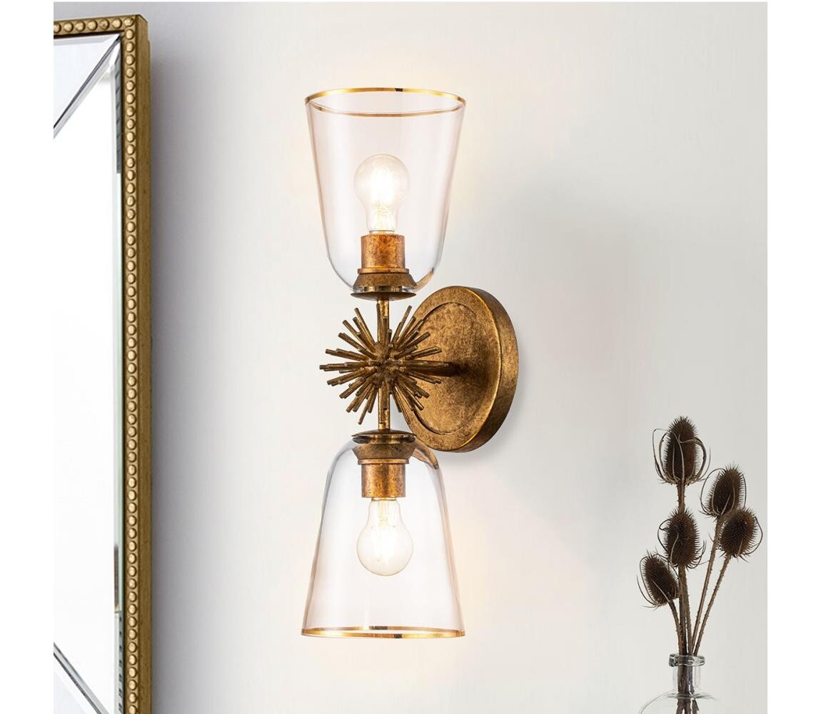 Elstead Quoizel STARING-2WB-DG-CLEAR - Nástěnné svítidlo STARING 2xE27/40W/230V měděná