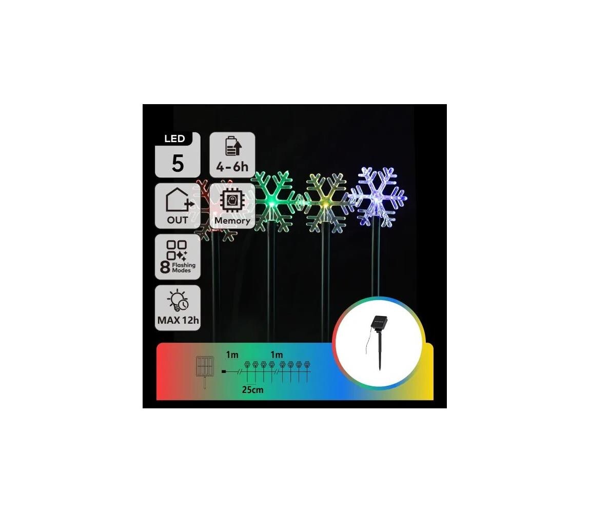 B.V.  - LED RGBY Solární vá. svítidlo LED/1,2V/8 funkcí 1m IP65 800mAh vločky
