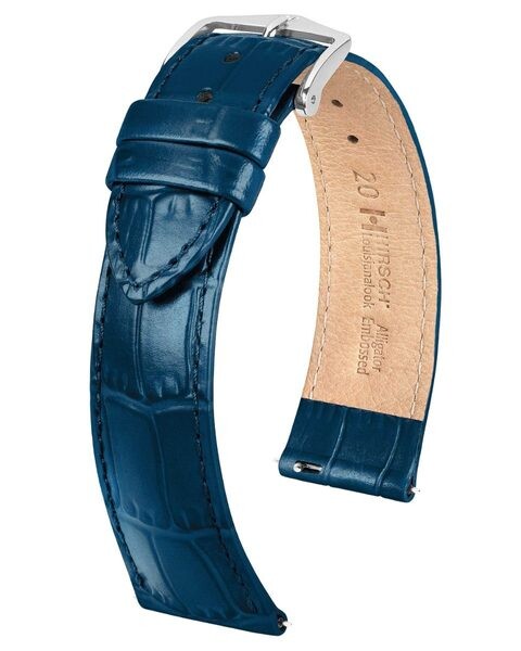 Řemínek Hirsch Louisianalook - modrý - 18 mm - L – Standardní délka (doporučujeme) - 16 mm - Stříbrná