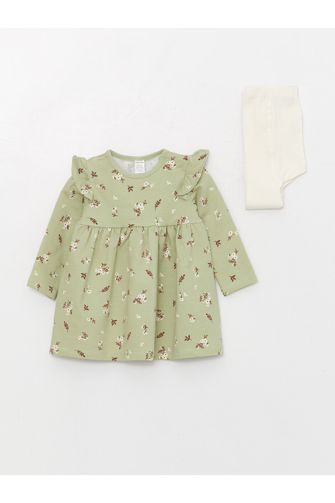 LC Waikiki Dívčí šaty s dlouhým rukávem a potiskem a punčocháče 2-Pack