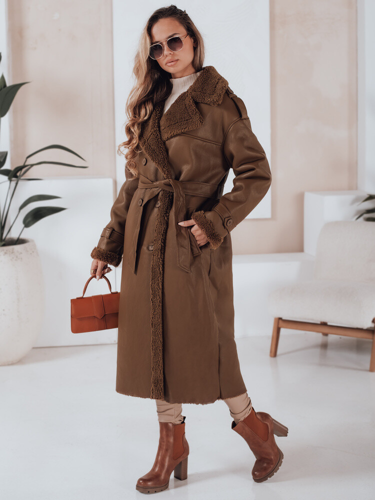 Płaszcz zimowy damski CHICFROST długi brązowy skórzany Dstreet