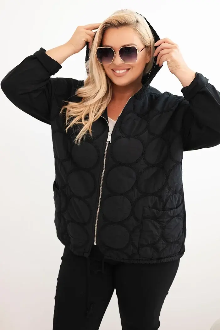 Kesi Włoski Dámská mikina Plus Size bavlněná na zip černá