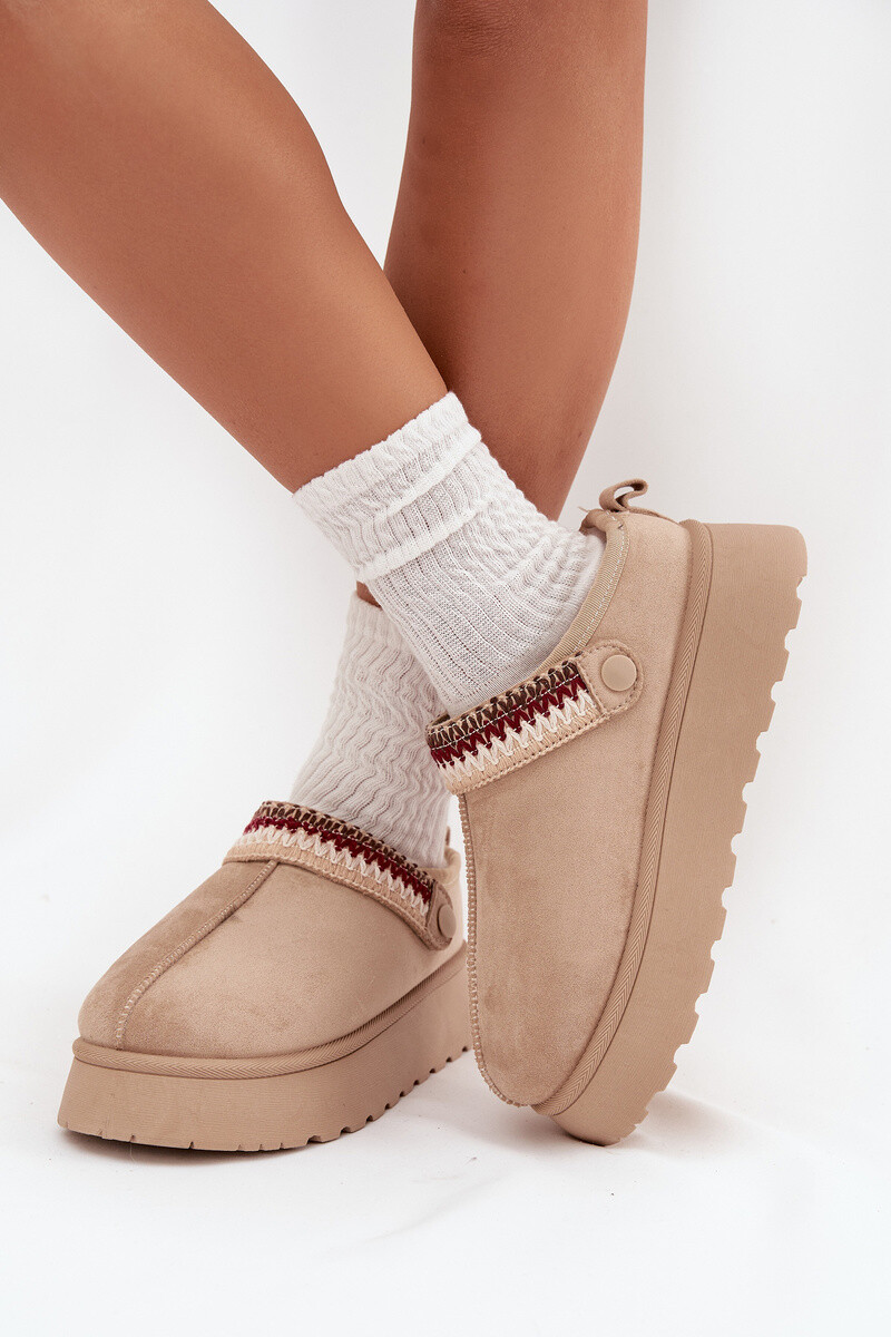 Boto Dámské sněhule nízké s pohyblivým páskem a výšivkou na platformě světle béžové Lyrisse