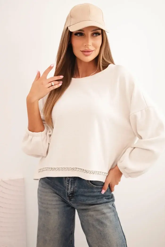 Kesi Włoski Dámská mikina s ozdobným zakončením na spodní části ecru