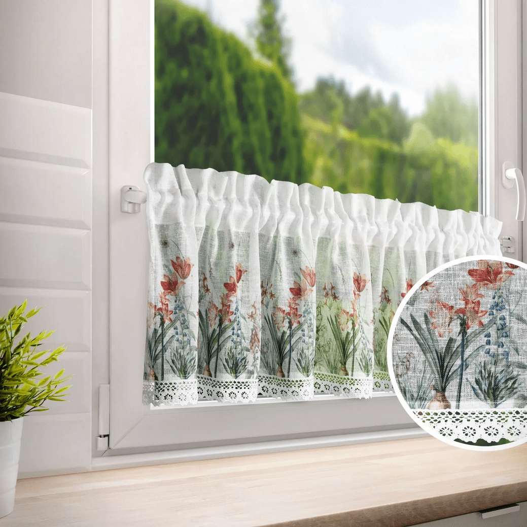 Dekorační krátká vitrážová záclona do kuchyně FLOWERS 30x150 cm MyBestHome