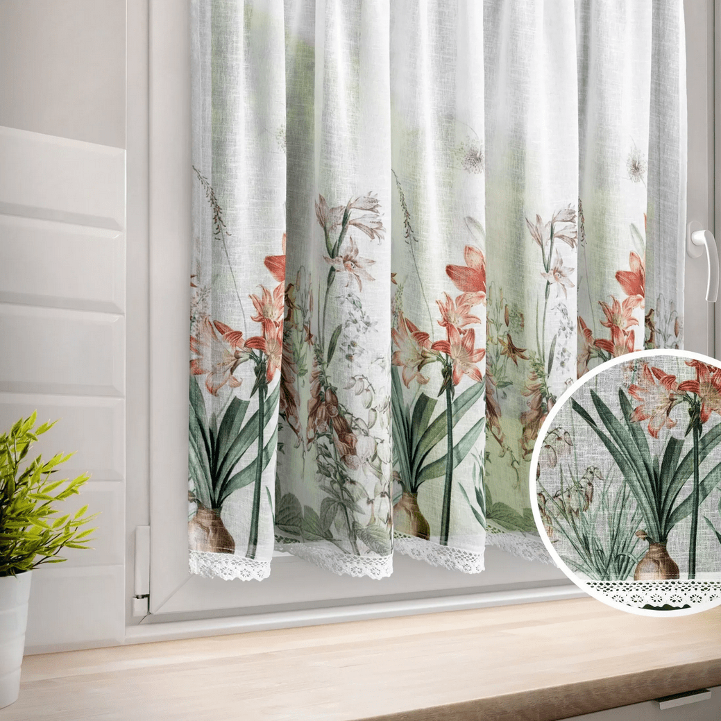 Dekorační krátká vitrážová záclona do kuchyně FLOWERS 90x150 cm MyBestHome