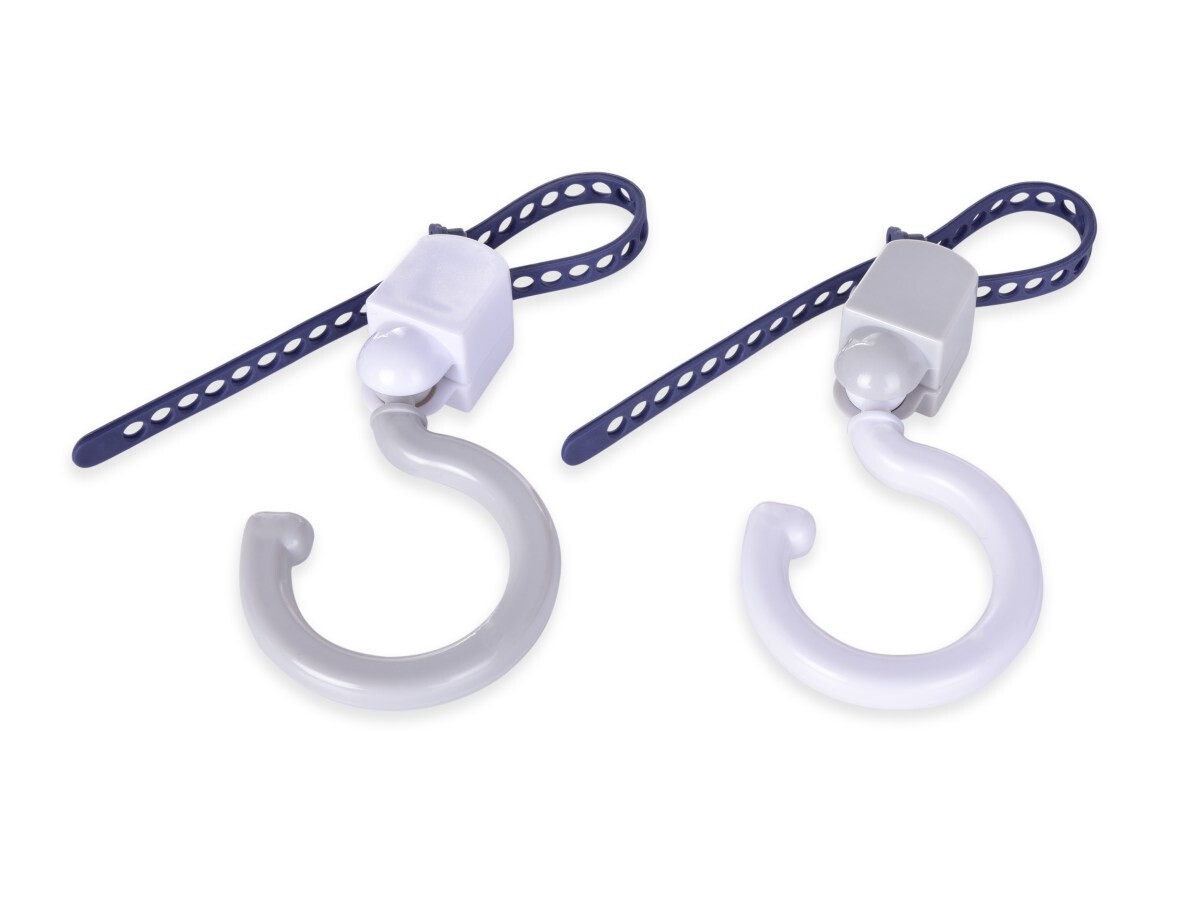 PRAKTIK | 2 ks otočný háček s nastavitelným páskem | na kočárek, skříň i šňůru