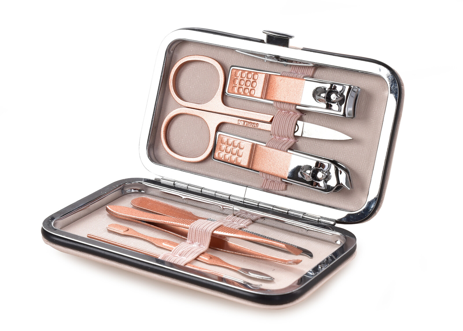 BEAUTY | Manikúra 8dílná sada | broušená ocel | v uzavíratelném pouzdře | pudrová