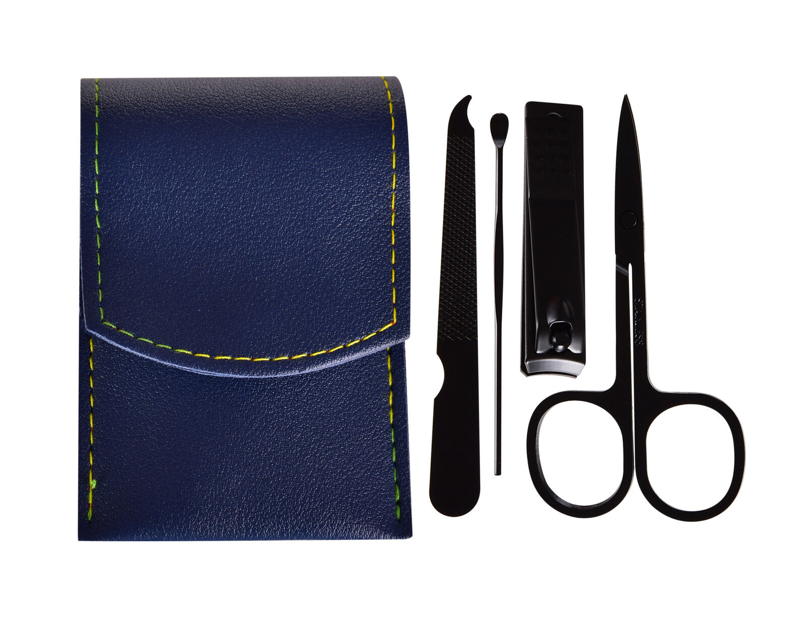 BEAUTY | Cestovní manikúra 5dílná sada | nerezová ocel | v pouzdře z eko kůže | tmavě modrá