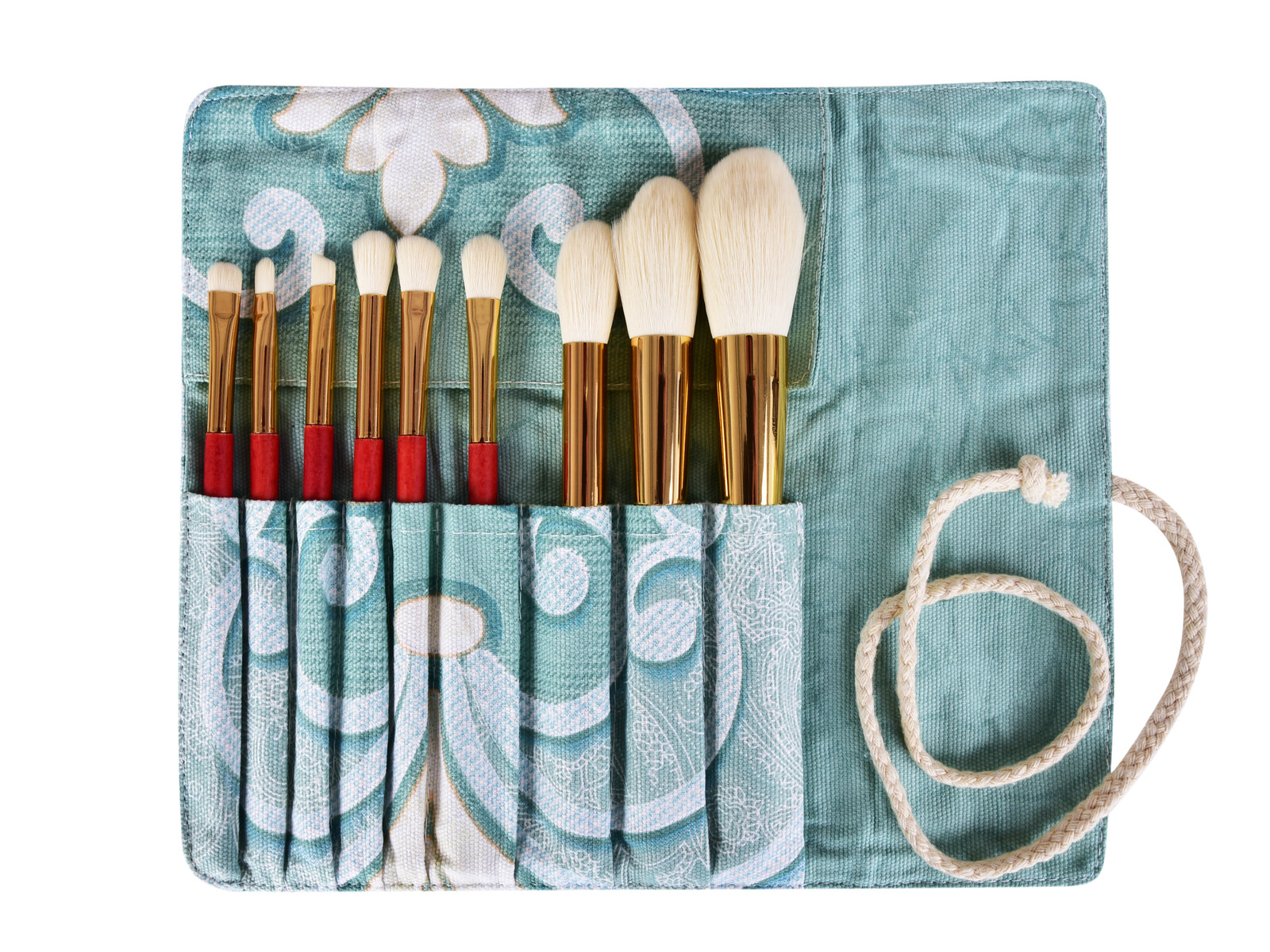 BEAUTY | 9 ks profesionálních přírodních štětců na make-up | s látkovým pouzdrem | sada pro líčení | mátová