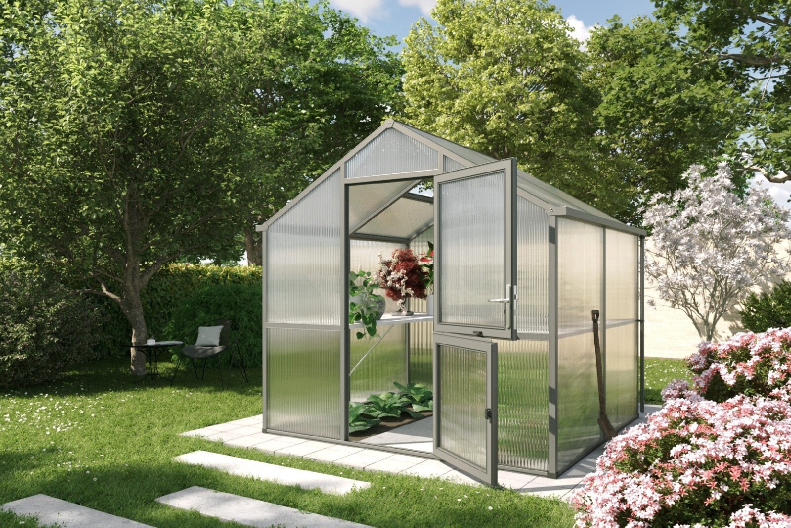 Zahradní skleník KGT Iris II 2,2 x 2,3 m, antracit/šedá