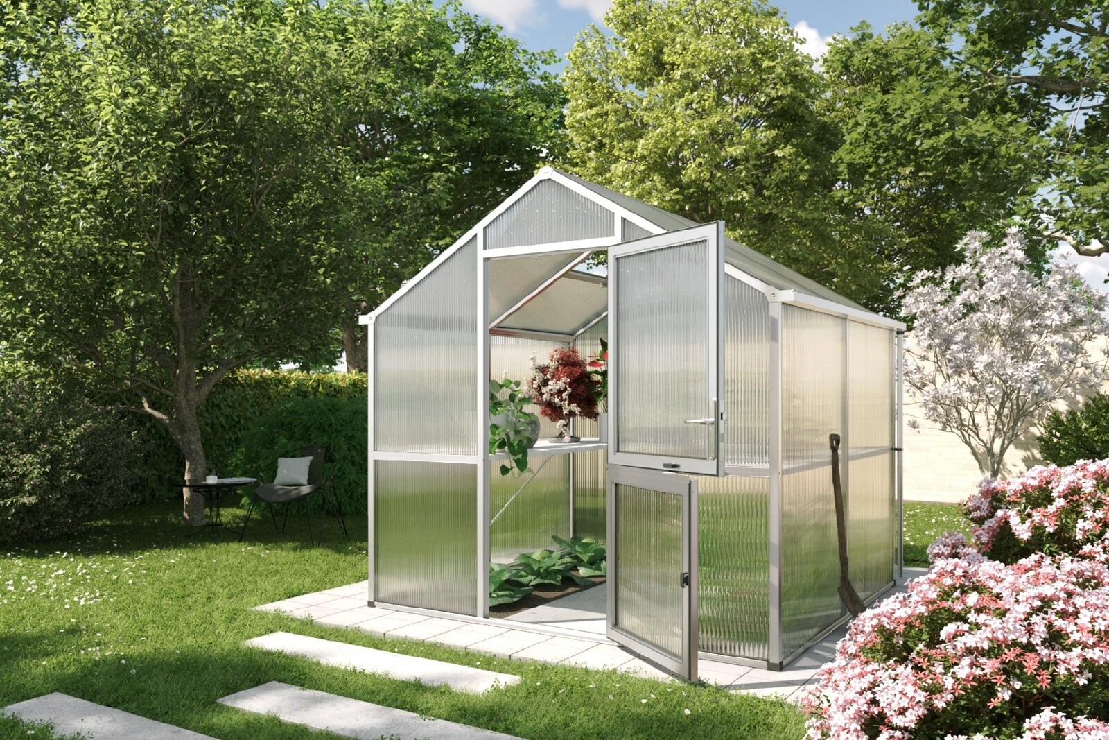 Zahradní skleník KGT Iris II 2,2 x 2,3 m, šedá hliník