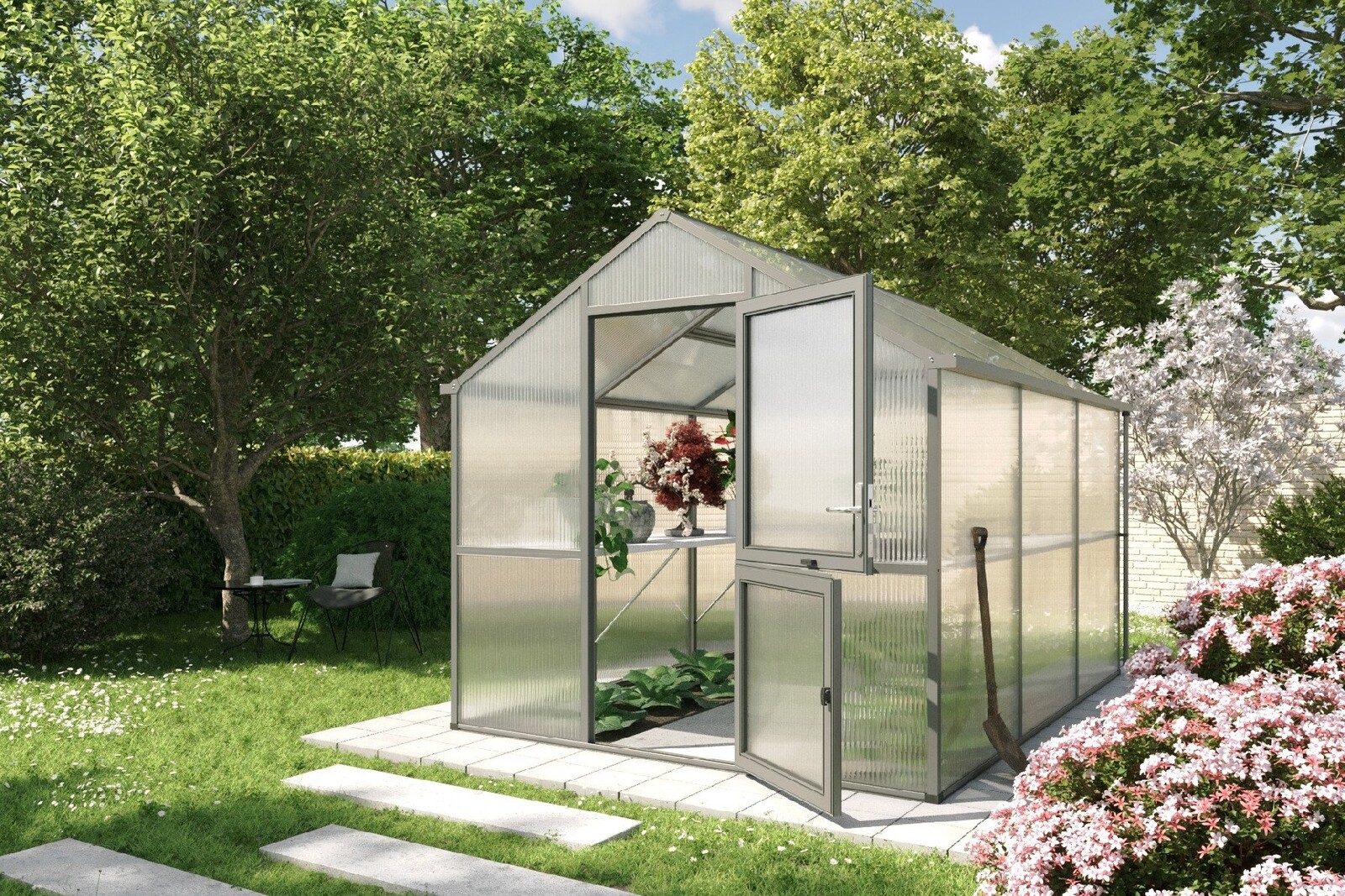 Zahradní skleník KGT Iris III 3,2 x 2,3 m, antracit/šedá