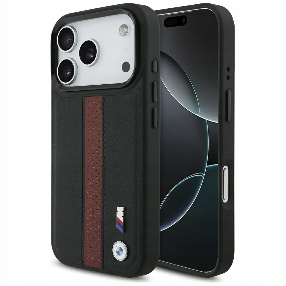Pouzdro Bmw M Perforated Stripe Logo MagSafe pro iPhone 17 Pro, červené